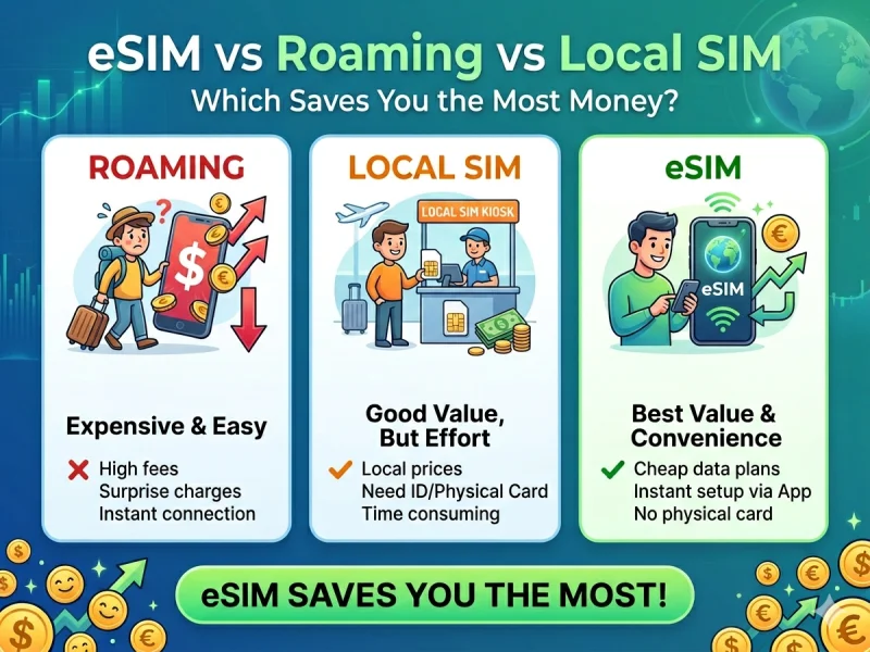 eSIM vs Roaming vs Local SIM: Which Saves You the Most Money?